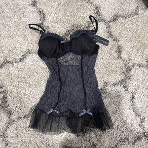 Rampage Black and Gray Lace Chemise